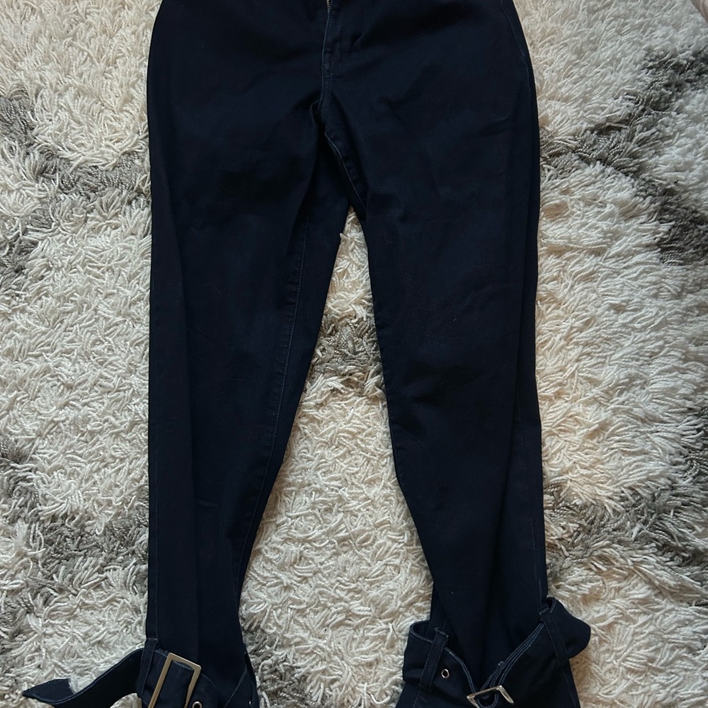 WeWoreWhat paper bag waist pants with buckled bottoms